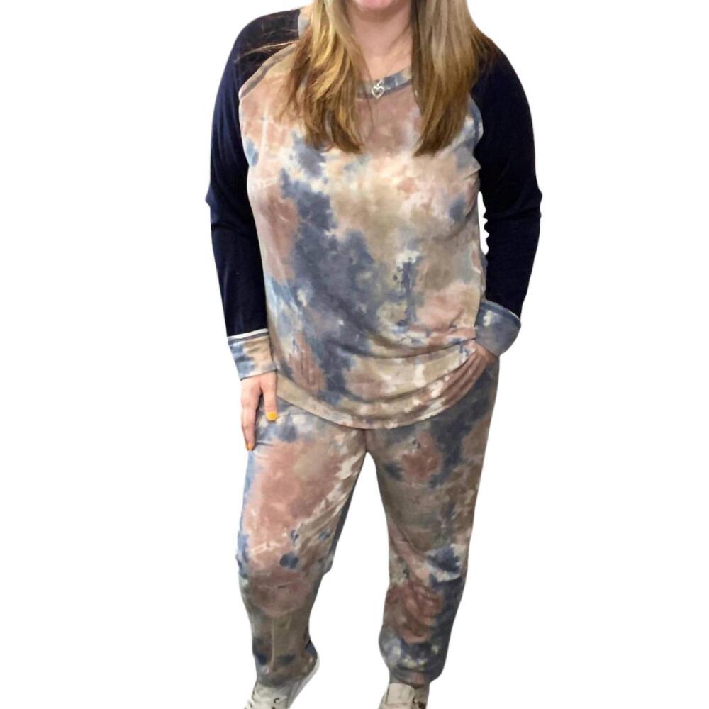NEW HONEYME tie dye lounge set in mocha/blue